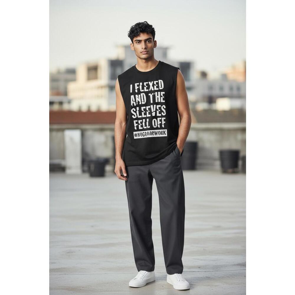 Alo-YogaOne Black Sleeveless Muscle Tank with Bold Print